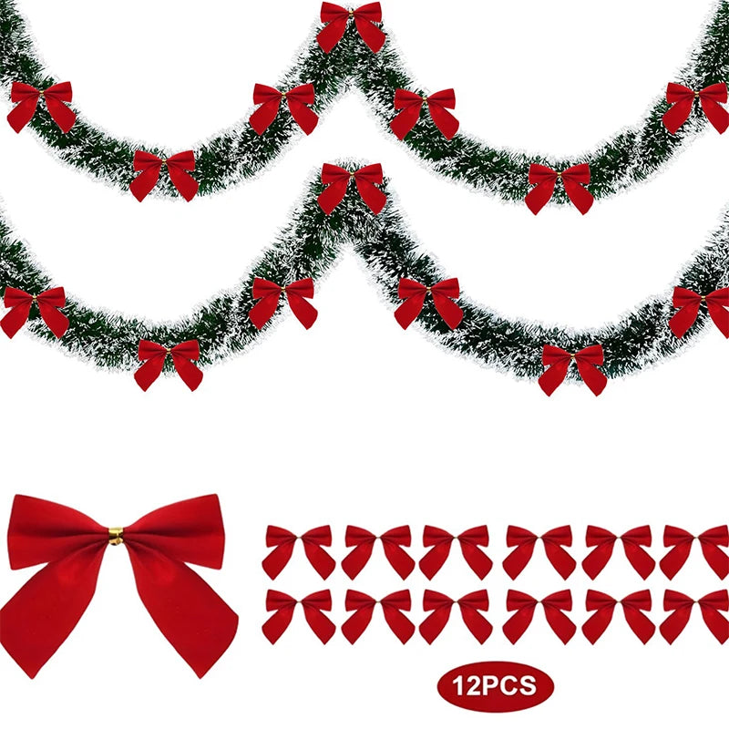 Christmas Garland Home Party Wall Door Decor Xmas Tree Ornaments Tinsel Strips With Bowknot Party