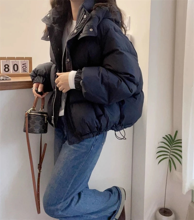 2024 New Winter Jacket Women Puffer Warm Parkas Female Long Sleeve Casual Cotton Padded Jacket Hooded Snow Wear Coat Outwear