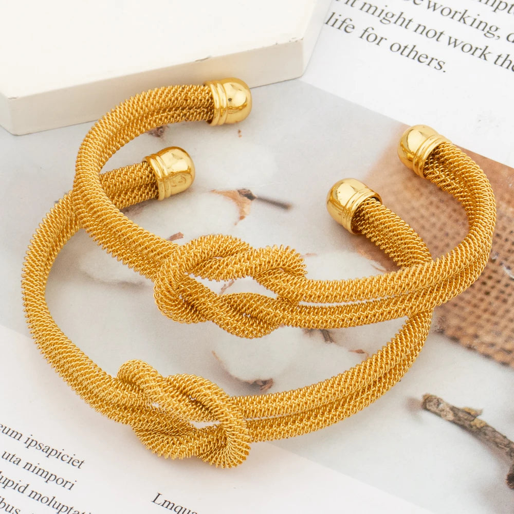Fashion Jewelry Set for Women Gold Color Knot Design Cuff Bangle New Design Beads Bracelet Weddings Bridal Jewelry Accessories
