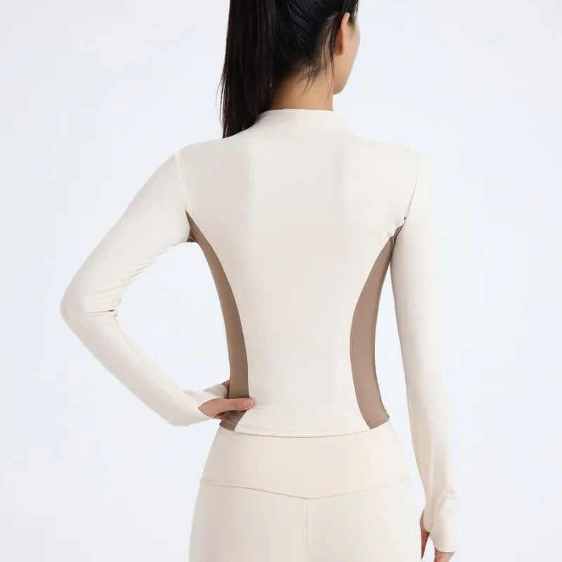 Women's Fitness Suit for External Wear Color Blocking Slimming and Slimming Quick Drying Yoga Jacket Running Sports Sweatshirt