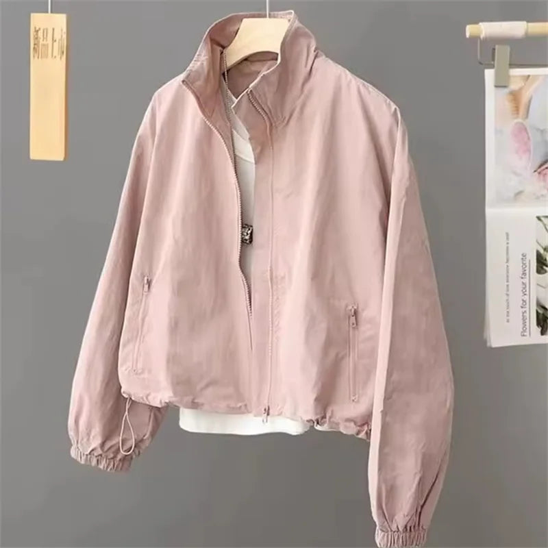Women Short Jacket Spring Autumn New Casual Femme Windbreaker Stand Collar Tooling Jacket Basic Zipper Coat Tops Gabardina Mujer