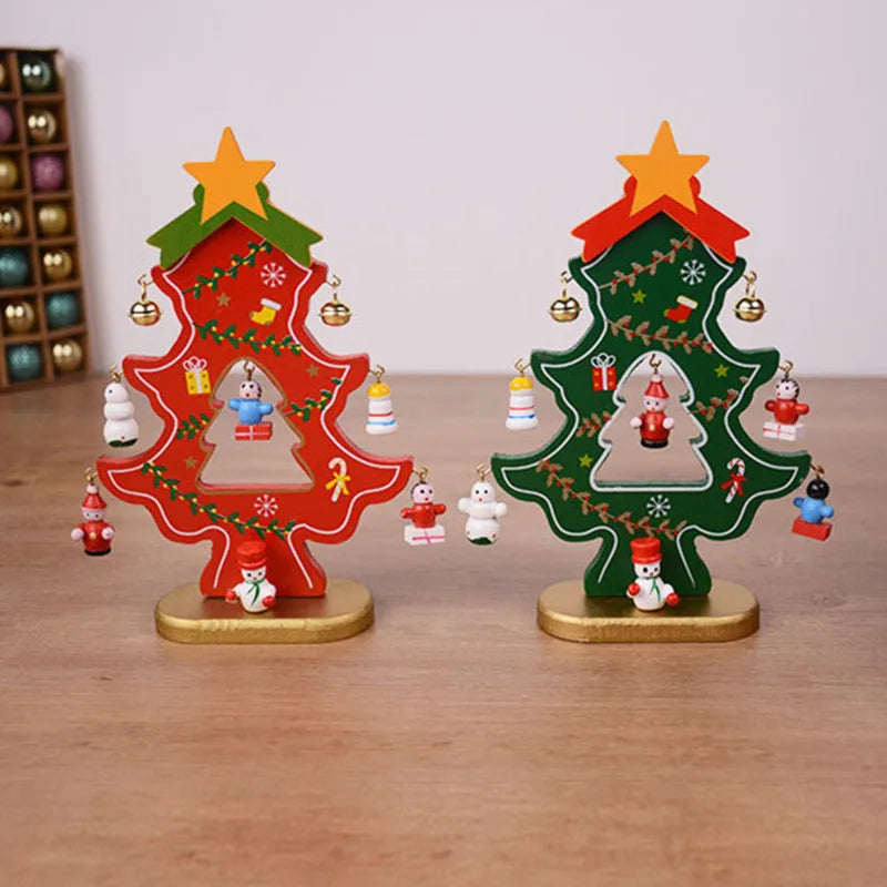 Christmas Decorations Wooden Christmas Tree Creative Scene Layout Ornaments Three-dimensional Red Xmas Table Desktop Decoration