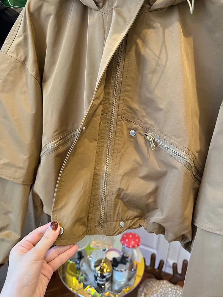 Solid Color Hooded Jacket For Women 2025 Winter New Fashion Windbreaker Short Jacket