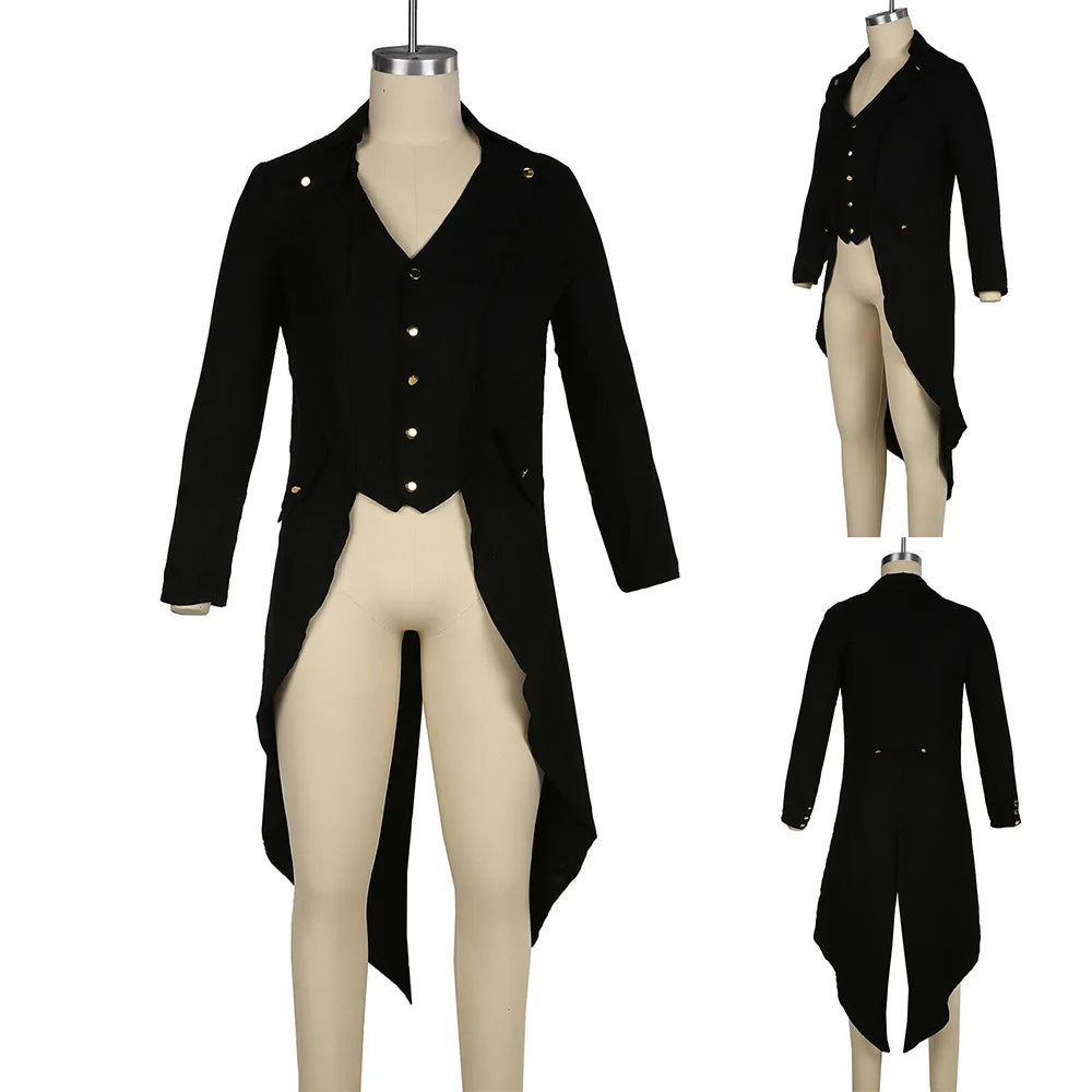 Mens Jacket Men Tailcoat Victorian Black Breathable Costume Long Jacket Mens Punk Steampunk Clothes Comfortable Retro