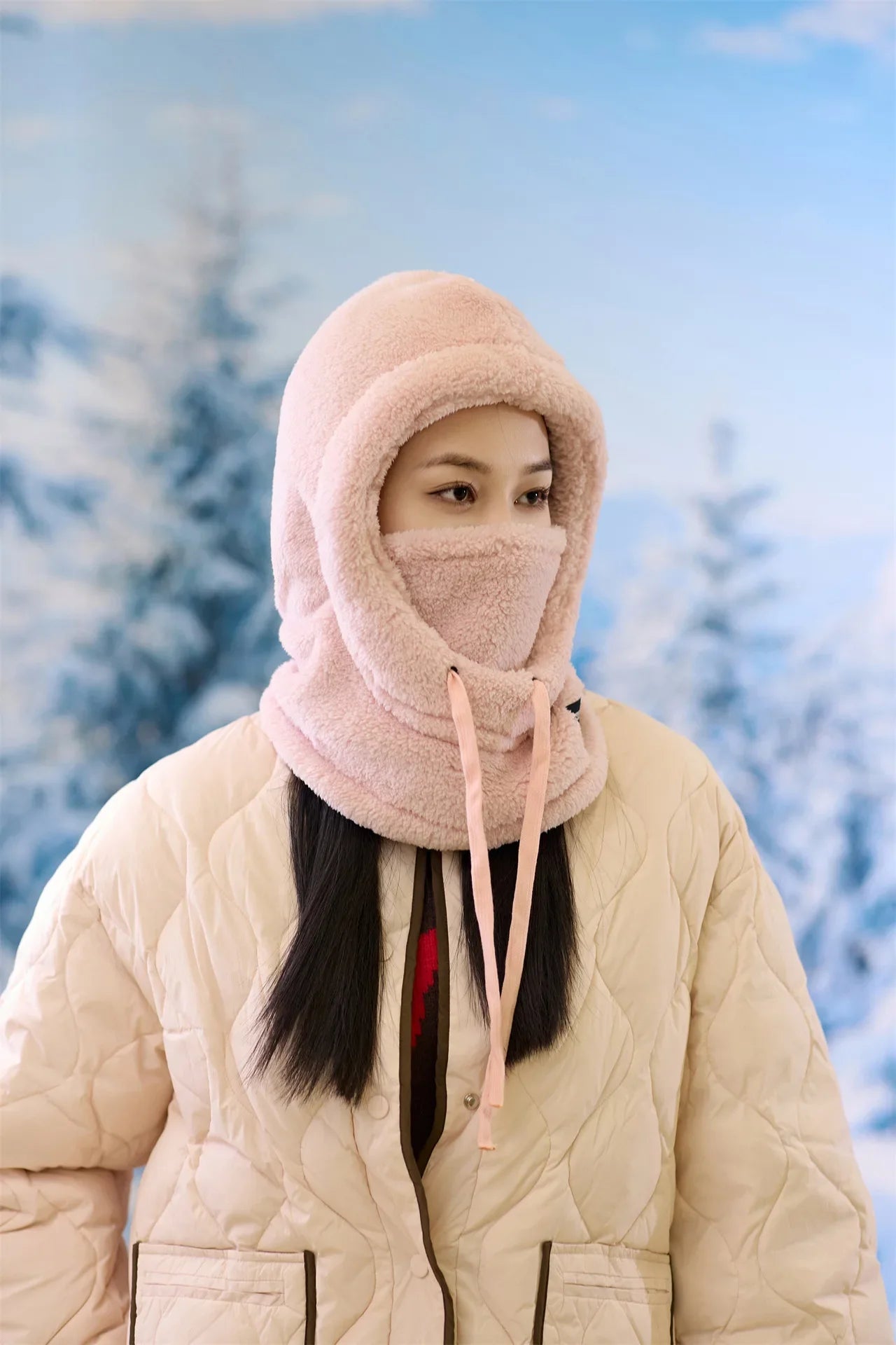 Adjustable Winter Balaclava Hat with Sherpa Hood and Windproof Ski Face Cover for Men and Women