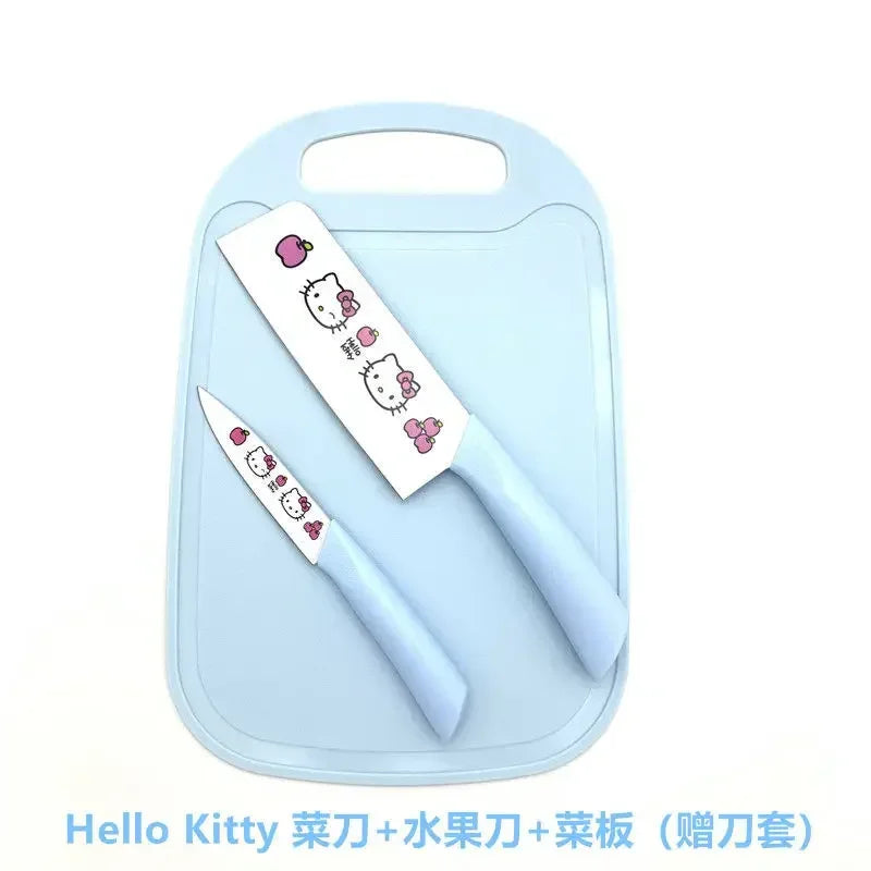 Sanrio  animation peripheral cartoon Kawaii Hello kitty anti-rust kitchen knife cutting board set creative fruit knife wholesale