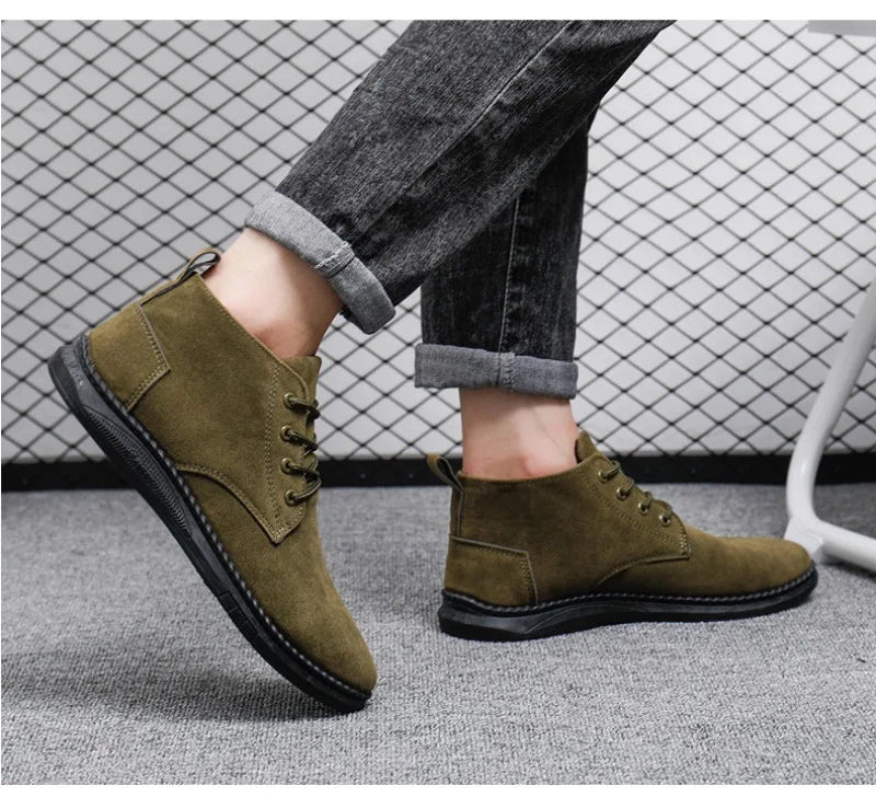 2025Men's Shoes High-top Casual Shoes High Quality Suede Chelsea Boots Fashion British Ankle Boots Business Oxfords Dress Shoes
