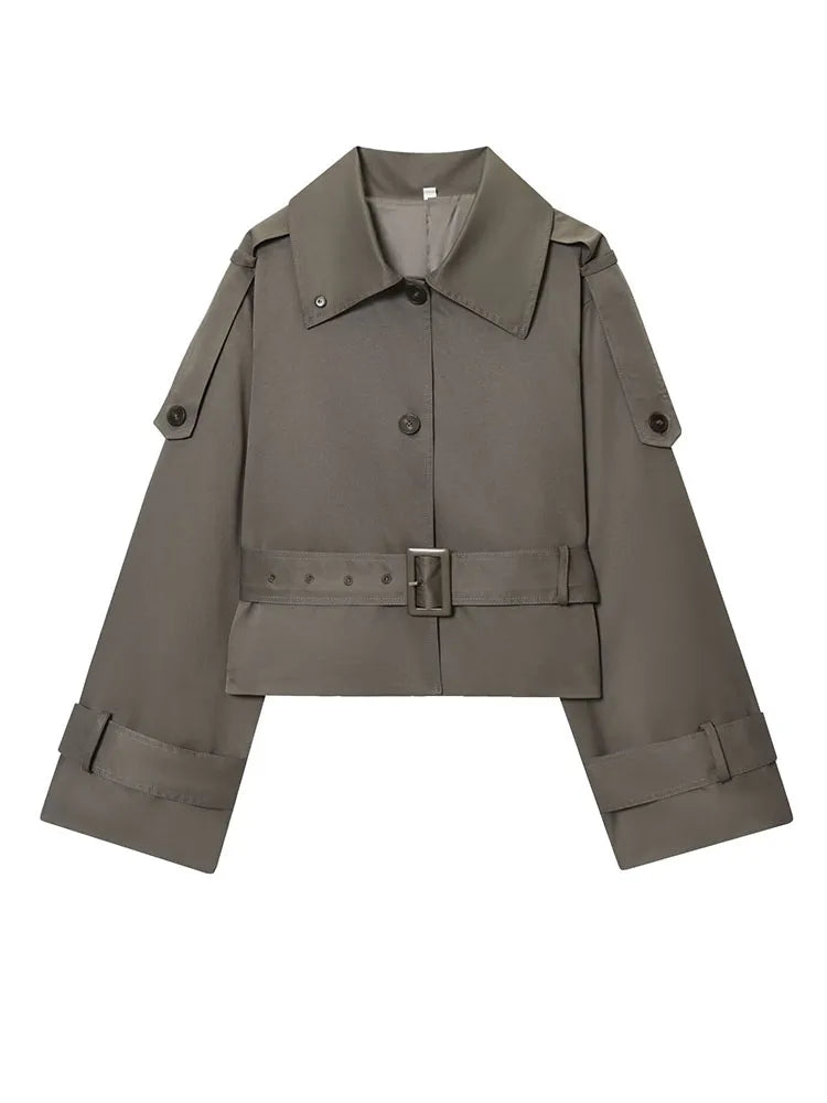 Women's Jacket 2025 New Women Fashion Long Sleeve Laple With Belt Jackets Women Autumn Winter High Street Short Coats