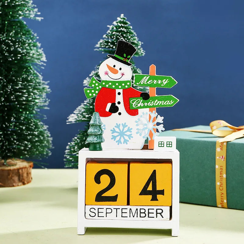 Christmas Countdown Calendar Wooden Cute Santa Claus Snowman Elk DIY Ornaments for Home Party Tabletop Decor 2026 New Year Gifts