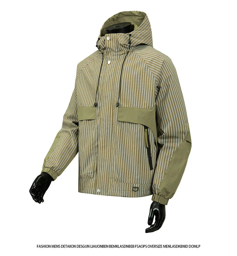 Mens Cross Border Jacket 2025 Spring Autumn American Style Hooded Cargo Jacket  Teenager Casual Versatile Outdoor Sports Outerwe