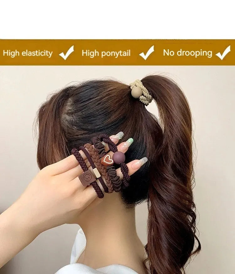 10PCS Women's Hair Ring Set Hair Accessories High Elasticity Leather Band Simple Temperament High Ponytail Durability New Style