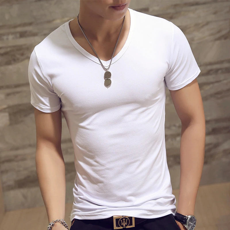 New Top Tees Man T Shirt Fitness T-shirts Mens V Neck Man T-shirt for Male Tshirts 4XL Plus Size Oversized T Shirt  Men Clothing