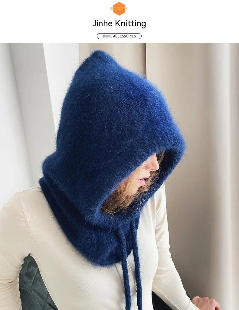 Winter Hats for Women Girls Warm Hooded Scarf Beanie for Female Youth Balaclava Kniting Skull Cap Ear Flap