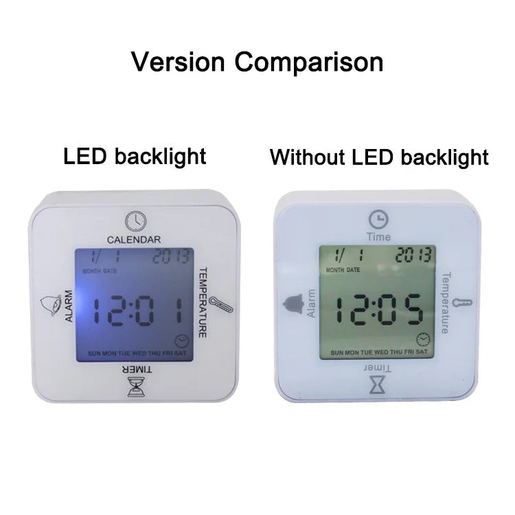 Electronic  Alarm Clock LCD Table Cube Digital with Calendar & Thermometer&Count Down Timer Bedside Battery Operated for Home