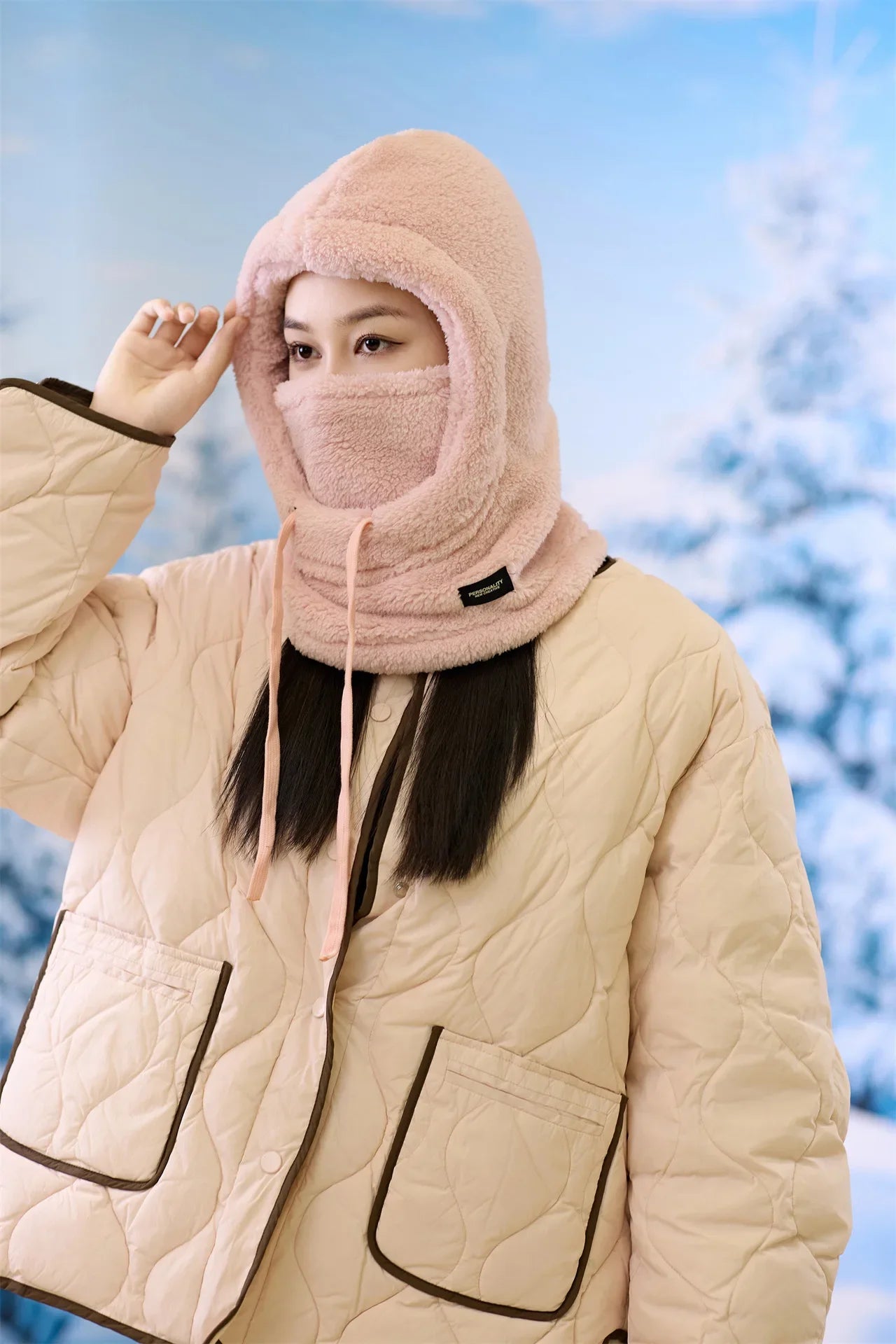 Adjustable Winter Balaclava Hat with Sherpa Hood and Windproof Ski Face Cover for Men and Women