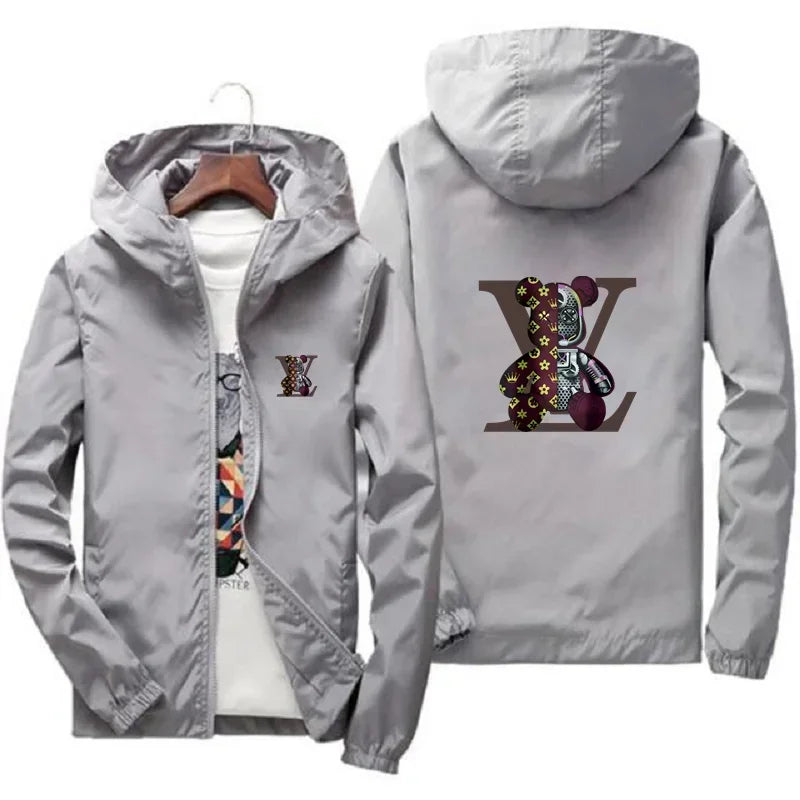 Men's jacket, large size 2025 autumn/winter high-quality fashionable jacket, new hooded windbreaker, fashionable print