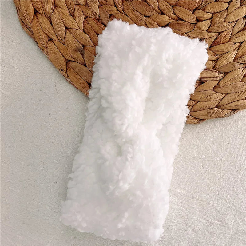 Winter Headband for Mother Girls Hair Accessories Teddy Fabric Head Wrap Soft Twist Knot Turban Ear Warmer Vintage Hairbands