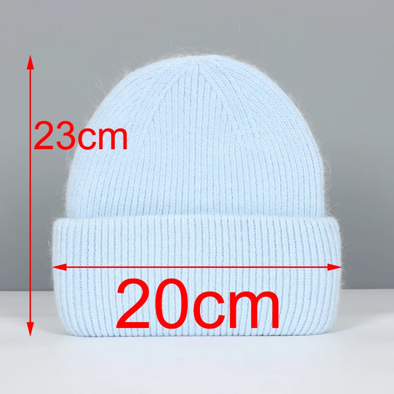 Winter Hats For Women Rabbit Fur Beanie Hat Woman Knitted Skullies Beanies Solid Wool Soft Autumn Winter Cashmere Caps Bonnet