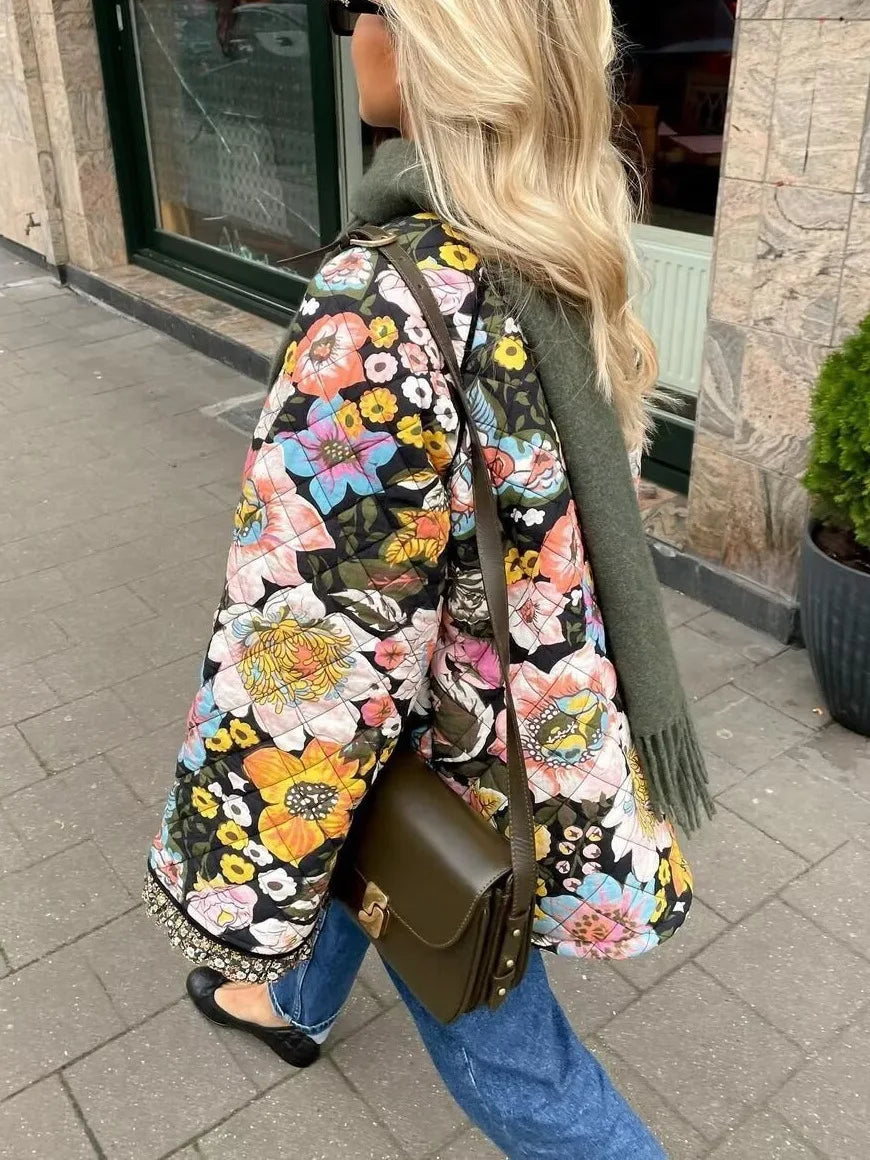 Printed Women's Jacket Autumn Quilted Double-sided Cotton Jacket Cardigan Long-sleeved Cashmere Jacket Elegant Women Streetwear