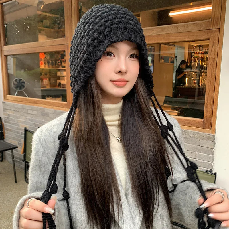 Winter Fashion Handwoven Tassel Hat Ladies Fashion All Kinds of Warm Bag Head Hat