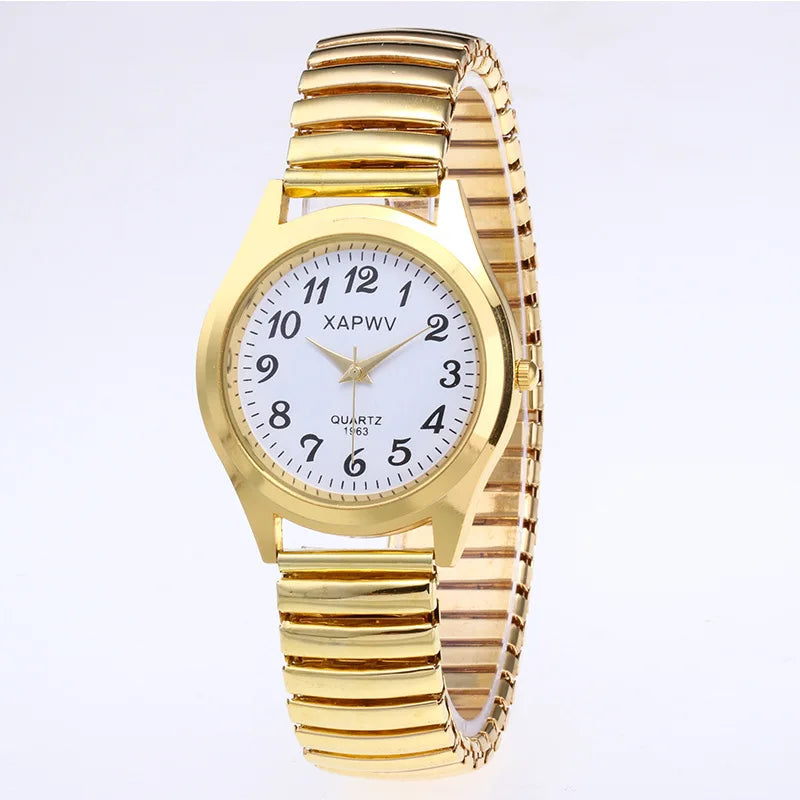 Man Women Couple Wrist Watches Stainless Steel Band Alloy Lovers Business Quartz Movement Wristwatch Elastic Strap Band Watch