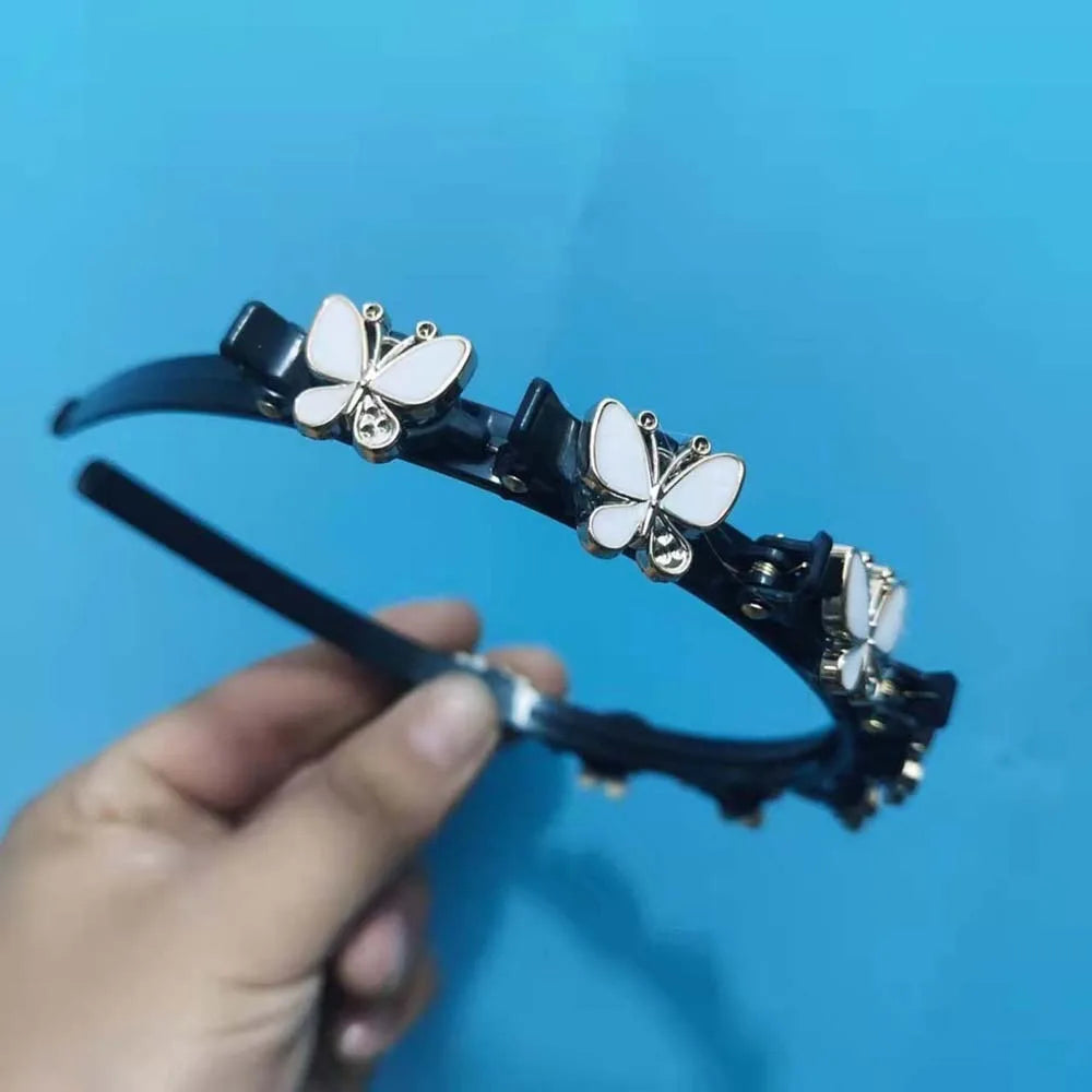 Hair Accessories Elegant Hair Bands with Clips Shiny Sweet Women Butterfly Hair Hoop Hair Weaving Tool Headwear Hairband Gifts