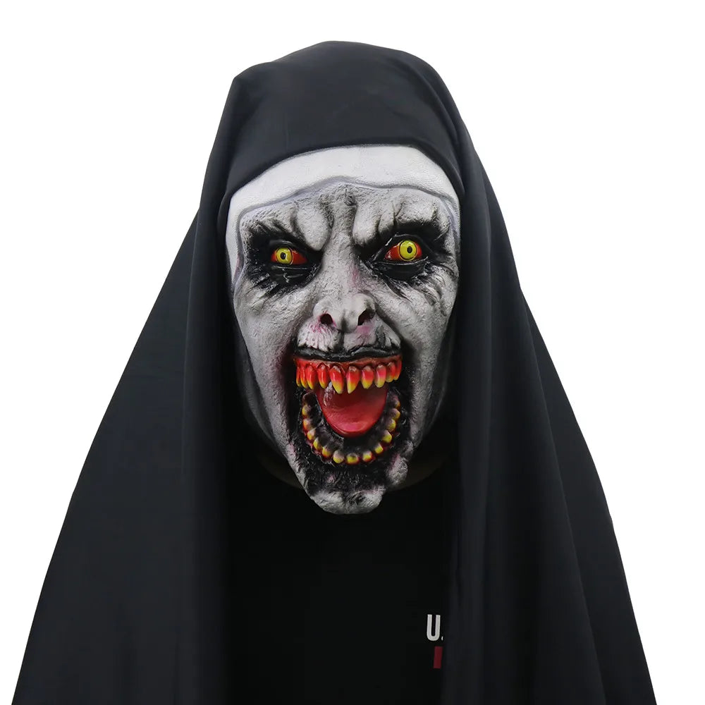 Halloween Horror Volac Mask Devil Nun Horror Masks With Wimple Costume, Creative Halloween Scary Mask Cosplay Party Makeup Props