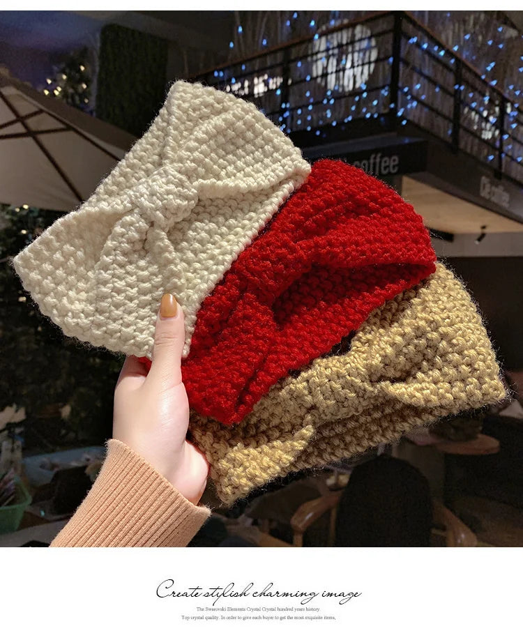 Winter Warm Knit Headbands For Women Knotted Crochet Elastic Hair Band Bandanas Handmade Turban Headwear Hair Accessories