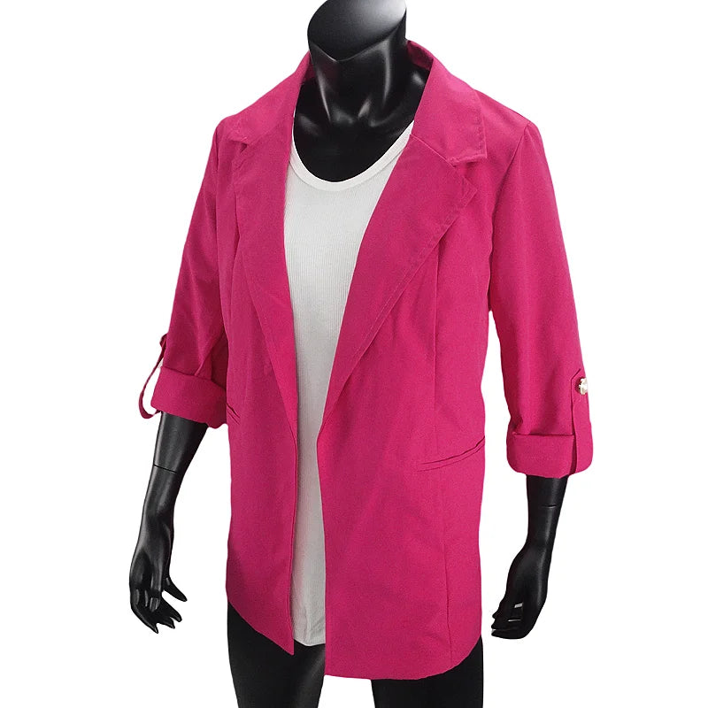 Women's Jacket Spring Summer New Arrivals Roll-up Cuffs Outerwears Lined Open Stitch Thin Jackets for Streetwear Womans Clothing