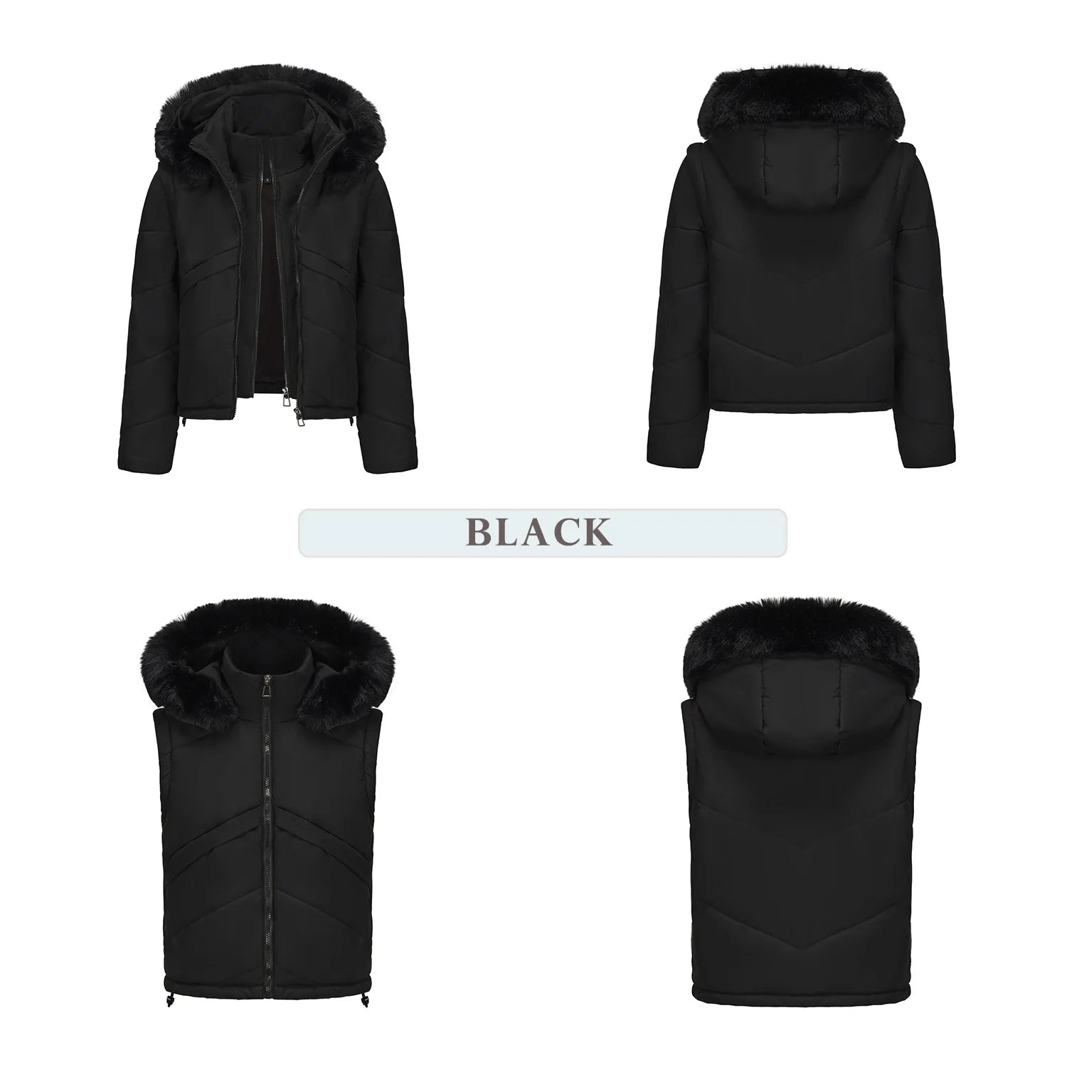 Women's jacket Faux 2pcs Cotton Padded Puffer jacket Hooded Winter Down Jackets Coats Parkas Detachable Sleeves Waistcoat HXY378