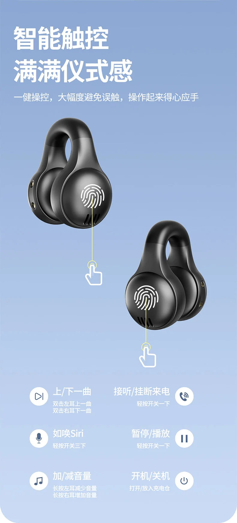 Wireless Headphones  Bluetooth Headset With Mic Handsfree Noise Canceling Earphones Clip Ear Music Sports Gaming Earplug