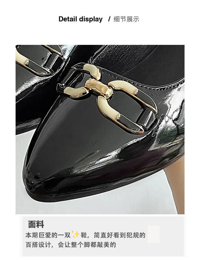 Shoes for Women Fashion Pointed Toe Patent Leather Low Heel Single Shoes Lady Slip on Classic Comfort Office Shoes Zapatos Mujer