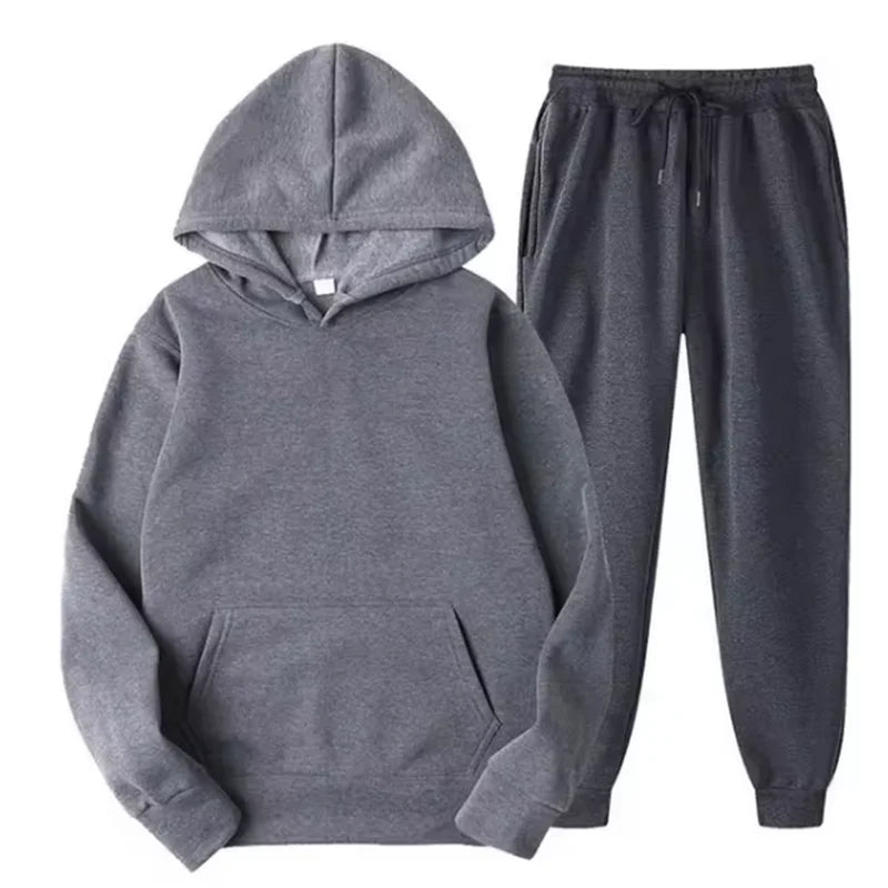 Men Tracksuit 2 Pieces Sets Hooded Sweatshirt +Drawstring Pants Male Hoodies Running Sportswear Men Women Autumn Sportwear