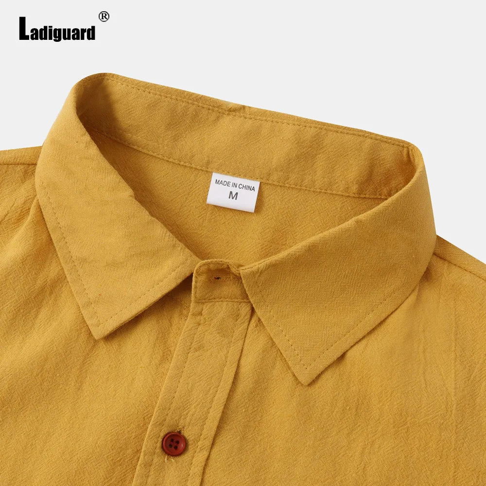 Men Short Sleeve Linen Shirts Clothing 2024 Summer Hot Black Soft Blouse Vintage Basic Overshirt Male Casual Stand Pocket Tops