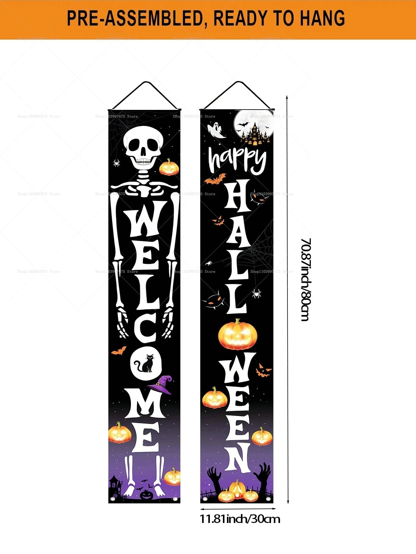 Halloween Pumpkin Ghost Decorations Outdoor Indoor Welcome Banners Porch Hanging Signs Front Door Outside Yard Party Supplies