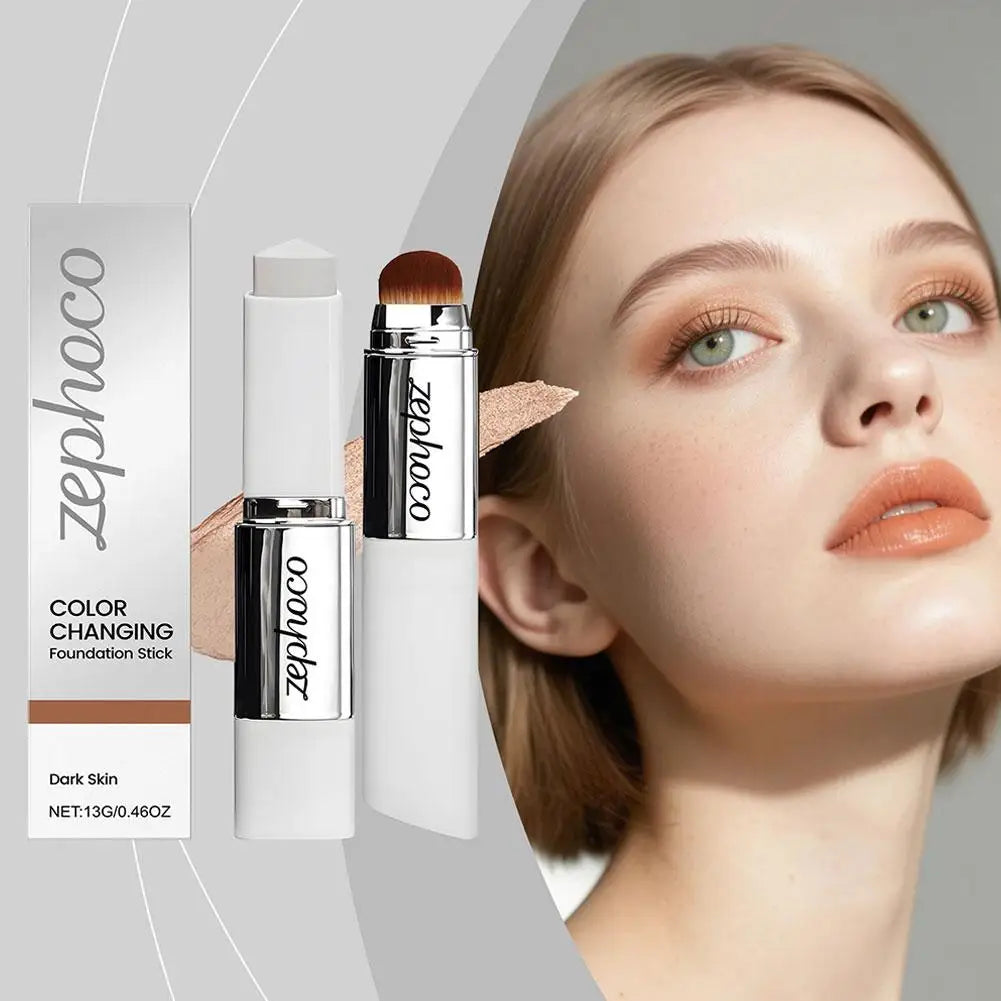 2-in-1 Color Changing Foundation Make-up Stick Double-head Concealer Stick With Brush Brightening Matt Light Foundation Makeup
