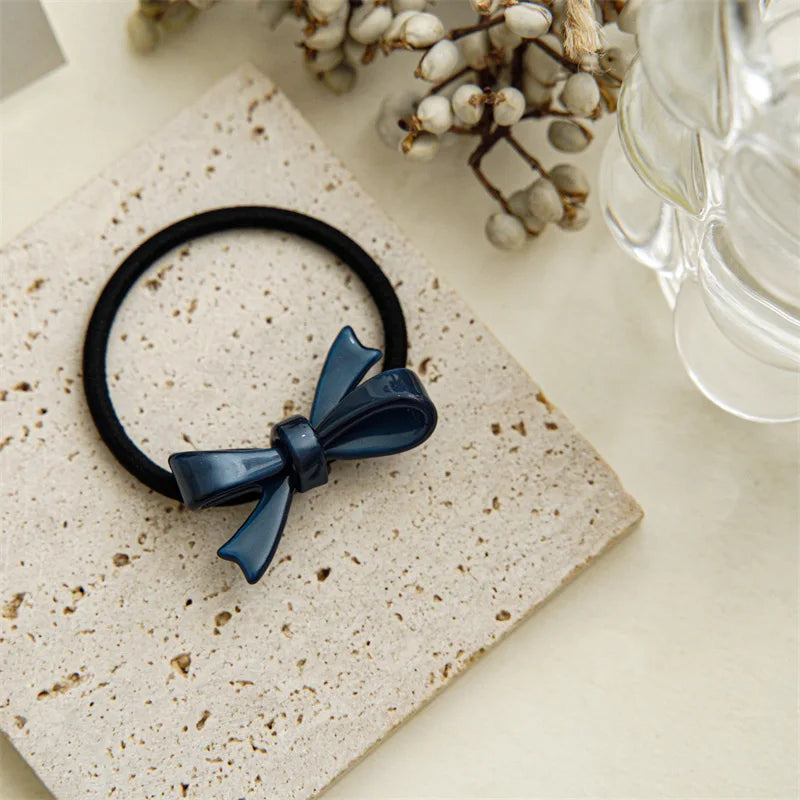 Fashion Korean Style Acetic Acid Acrylic Bow Hair Tie Leopard Tortoise Plastic Bowknot Elastic Hair Band Women Ponytail Holder