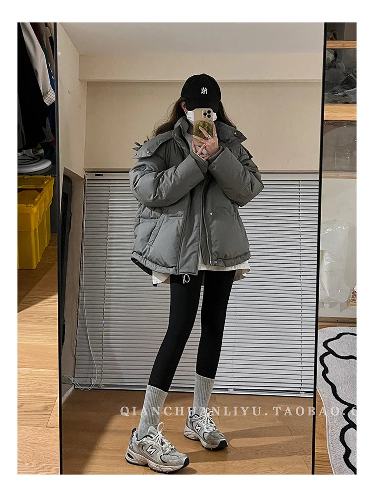 Women's Down Cotton Jacket Hooded Coat Winter Cotton Comfortable Thick Warm Love Embroidery Loose Jacket Snow Coat Clothing