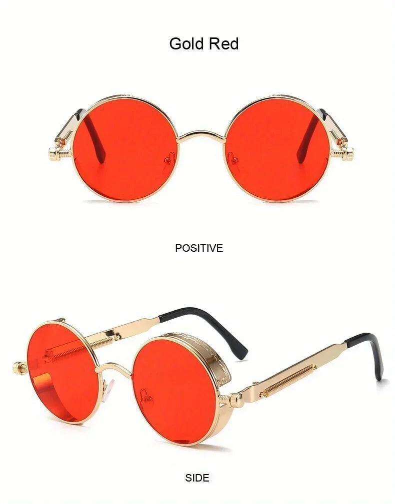 Classic Steampunk Sunglasses for Men and Women Retro Round Metal Frame Sunglasses