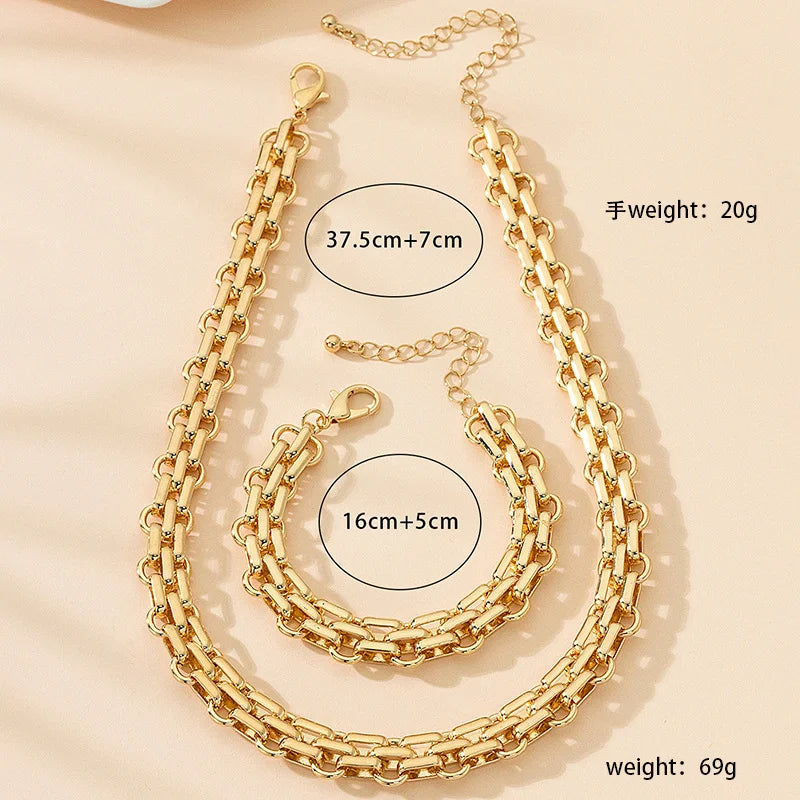 Jewelry Set for women girls Exaggerated Personality Metal Bracelet Necklace holiday party gift fashion ES013