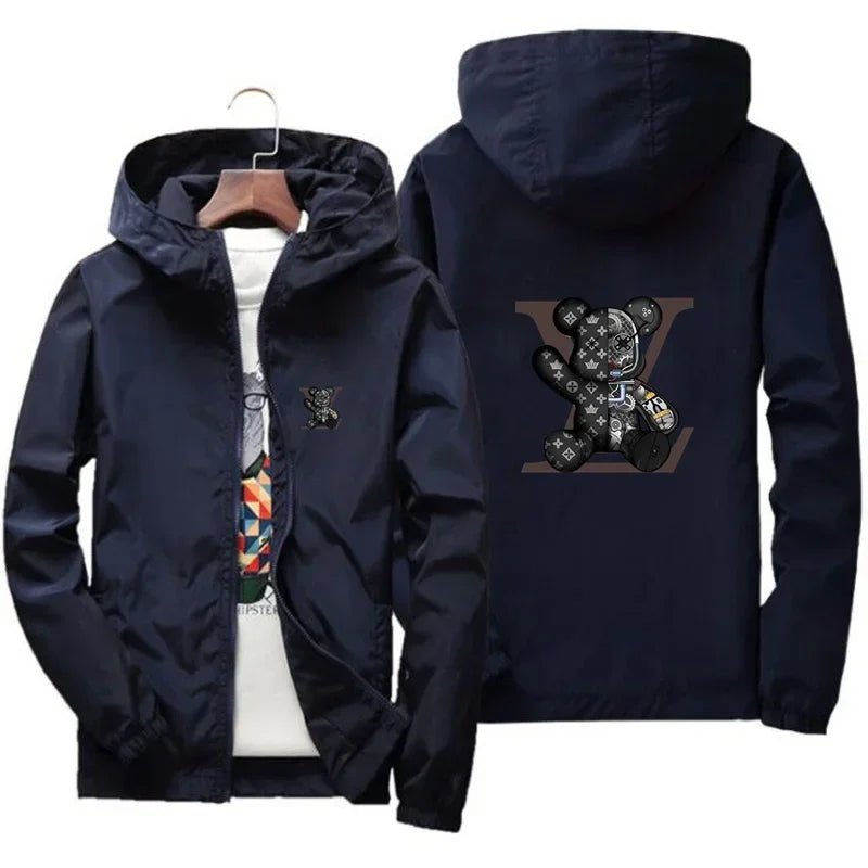 Men's jacket, large size 2025 autumn/winter high-quality fashionable jacket, new hooded windbreaker, fashionable print