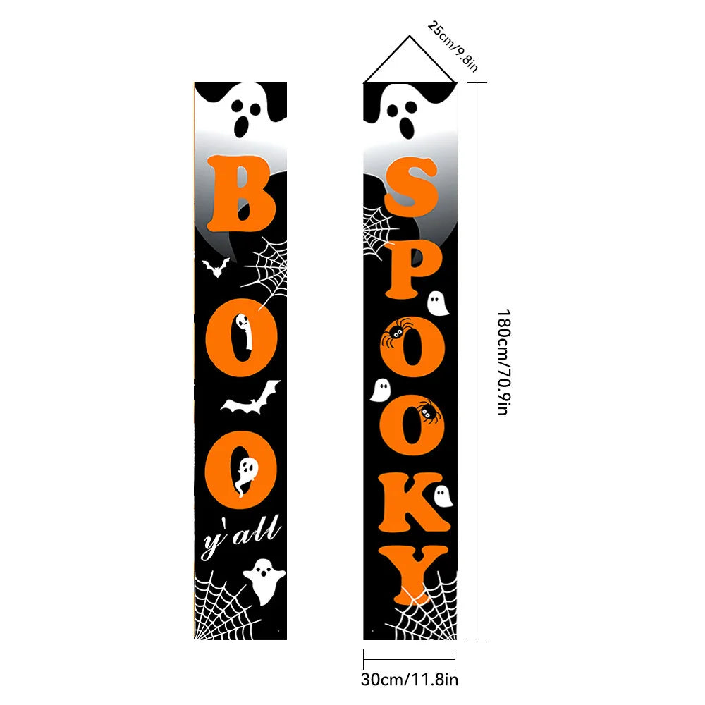 Halloween Couplet Horror Theme Festival Carnival Party Decoration Polyester Backdrops Pumpkin Skeleton Pattern Door Curtain