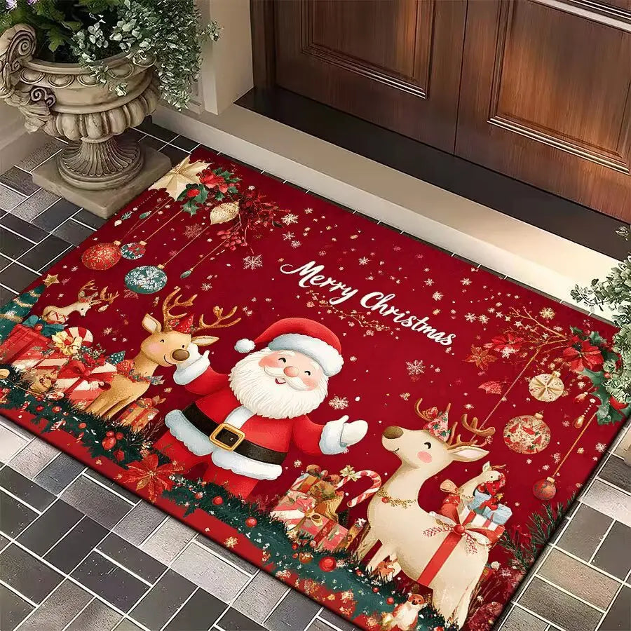 Christmas Carpet Cartoon Gingerbread Man Crystal Velvet Kitchen Floor Mat Non-slip Door Mat Entry Door Mat new year Home Decor