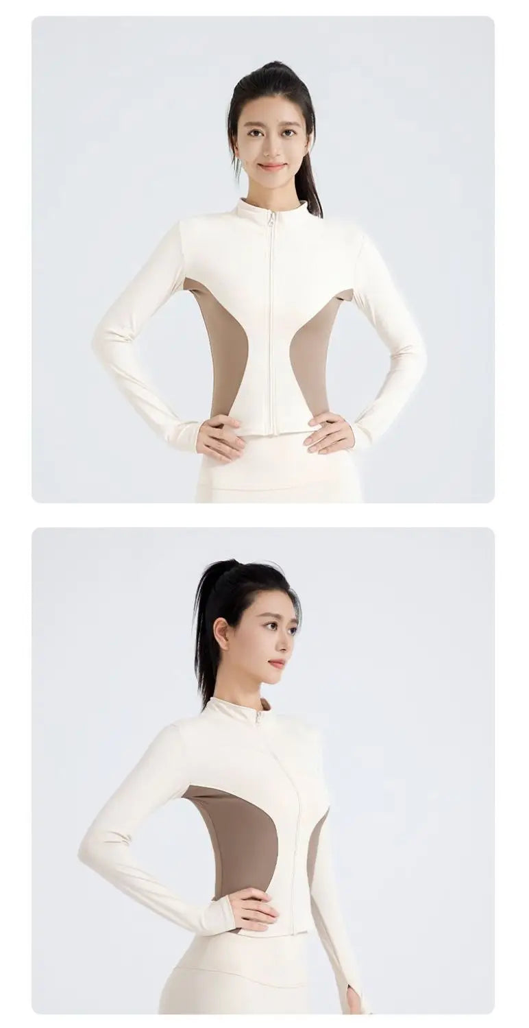 Women's Fitness Suit for External Wear Color Blocking Slimming and Slimming Quick Drying Yoga Jacket Running Sports Sweatshirt