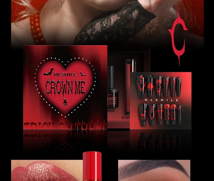 MLSMILE Halloween Makeup Set Eyeshadow Glitter Lip Glaze Fake Blood Wearing Armor 4pcs/set Festive Set Trick or Treat Cosmetics