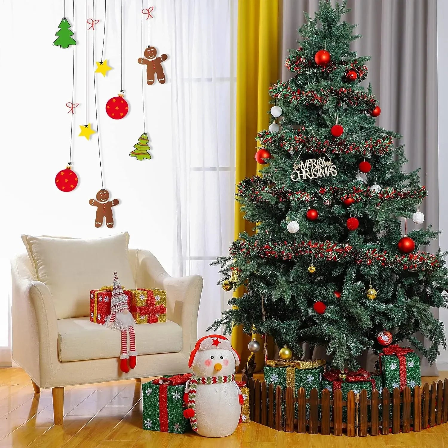 Christmas Tinsel Garlands Decoration Bar Tops Red Green Wreath Xmas Tree Ornaments Party Home Staircase Decor Pendant Prop