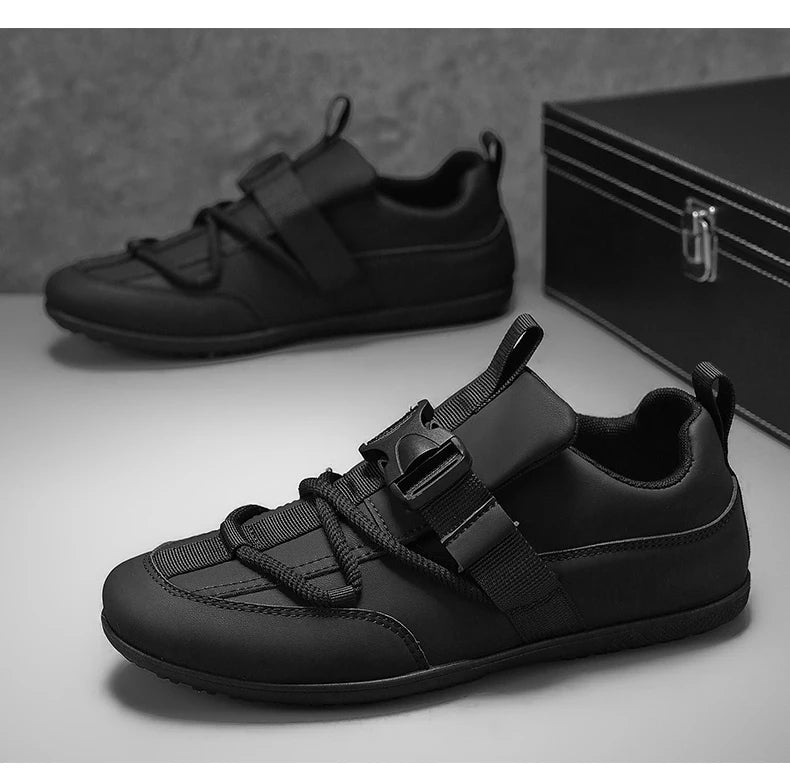 2025 Fashionable Men's Shoes Men Vulcanized Sneakers Leather Casual Shoes Slip-On Walking Travel Shoes Flat Bottomed Work Shoes