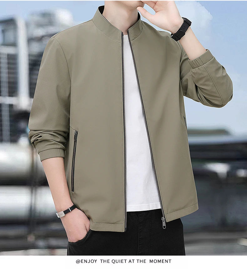 Jacket casual youth jacket stand up collar versatile men's windbreaker  high end men's top for spring and autumn