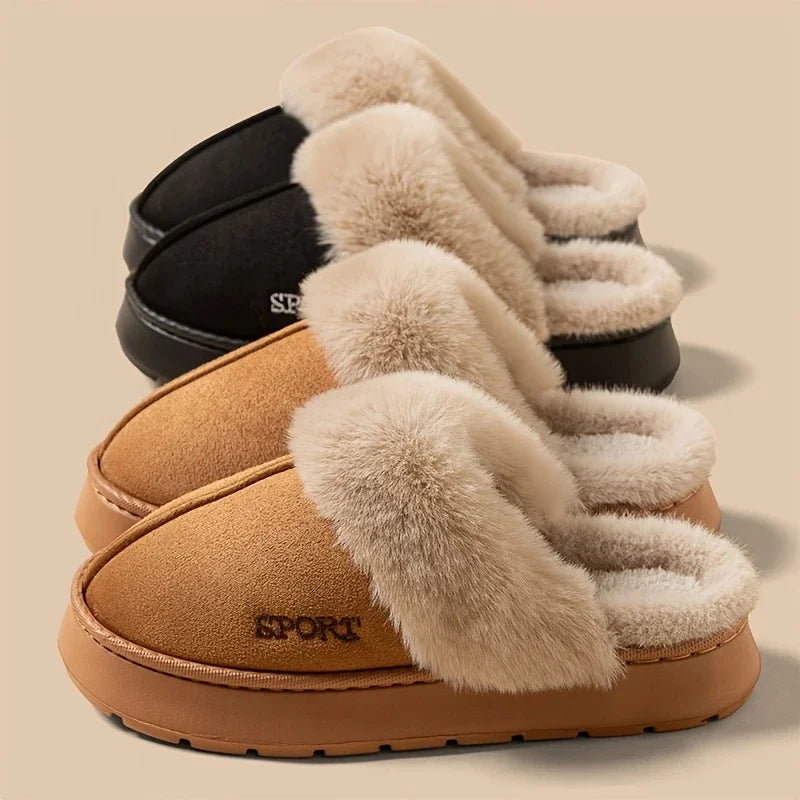 2025 New Winter Warm Couple Concise Soft Slippers Thickened Fluff Warm Slippers Women Men Non-slip Indoor Home Cotton Shoes