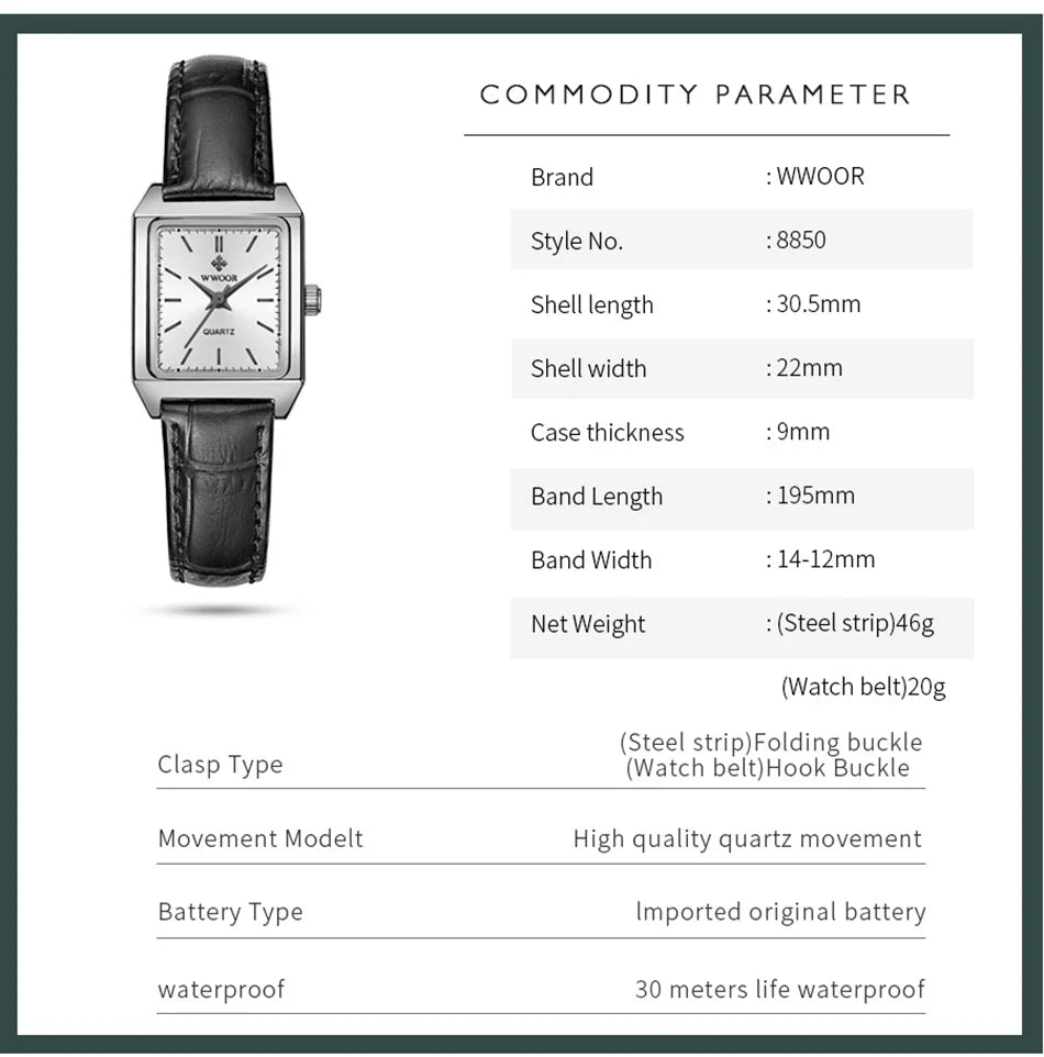 Fashion Top Brand Wwoor Womens Watches Black Small Square Wristwatch Woman Dress Bracelet Watch For Women Gift Xfcs Montre Femme